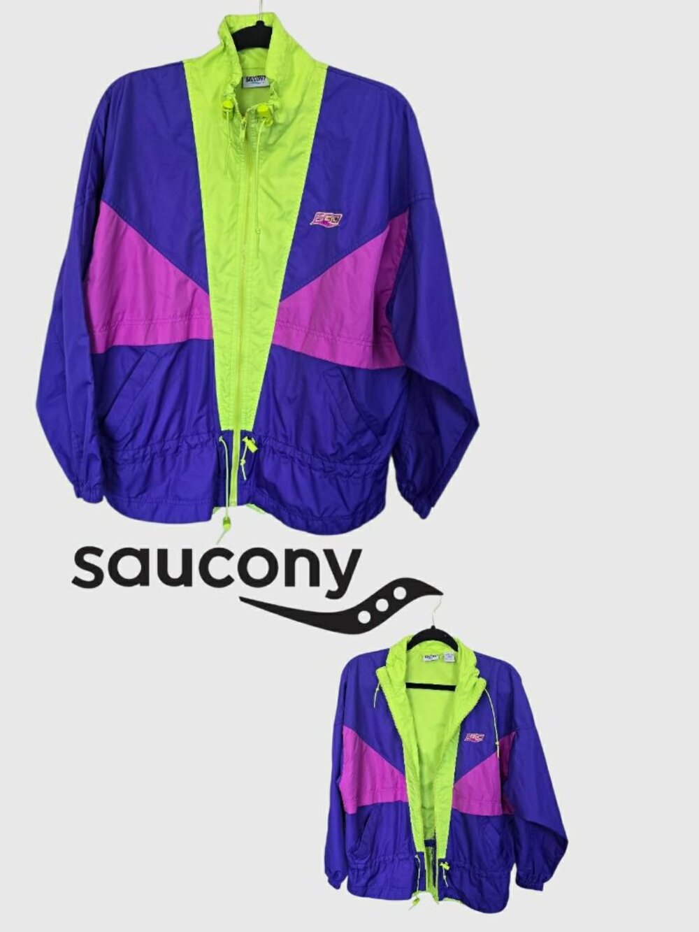 Saucony Vintage Colorblock Neon Windbreaker Lightweight Jacket Womens Small